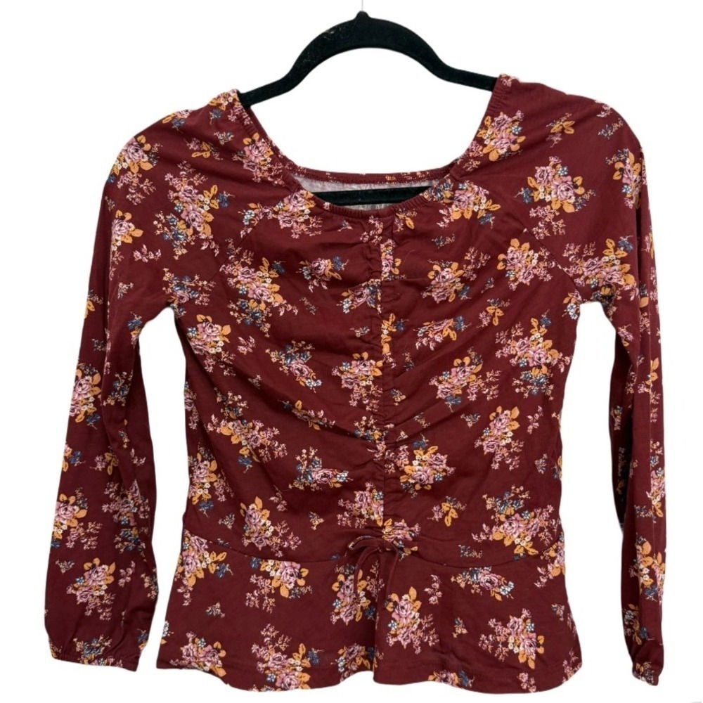 Childrens Place Rustic Brown Floral Blouse Long Sleeve Size Girls 10/12